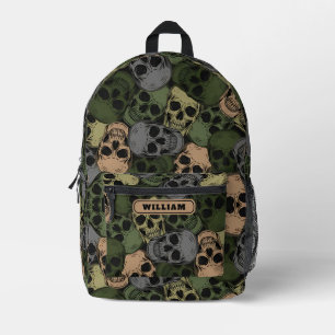 Mochila Impresa Gótico Vintage Verde Caqui Calaveras Camuflaje Hom