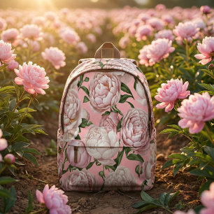Mochila Impresa Gracia de Peonía Arte Floral Elegante