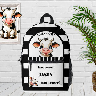 Mochila Impresa Graciosa vaca recortada de vuelta a la escuela