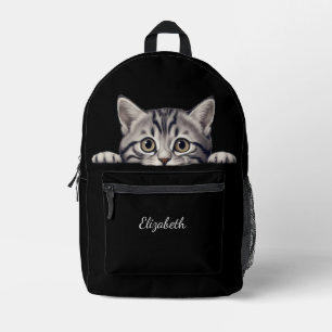 Mochila Impresa Gracioso Gray Tabby Cat Peeking
