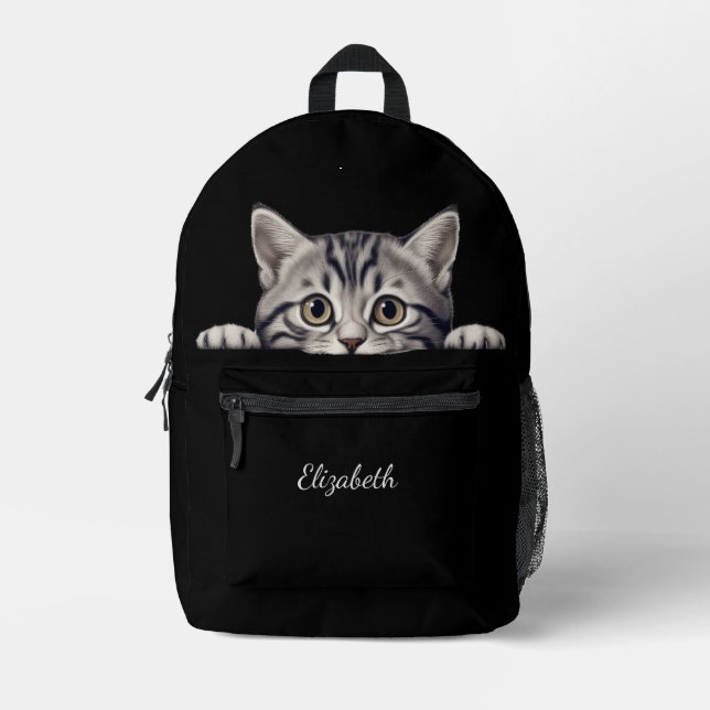 Mochila Impresa Gracioso Gray Tabby Cat Peeking (Anverso)