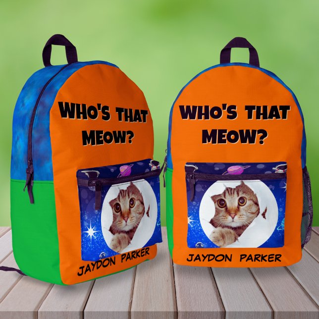 Mochila Impresa Gracioso nombre personalizado de espacio para gato (Subido por el creador)