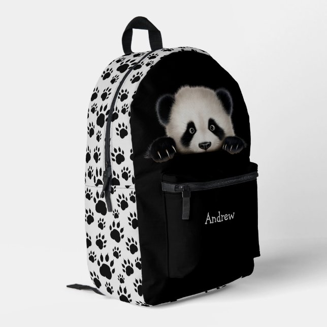 Mochila Impresa Gracioso oso Peeking Panda Bear con Pistas (Esquina izquierda trasera)
