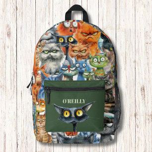 Mochila Impresa Gracioso Quirky Medio Gatos Monograma Moderno