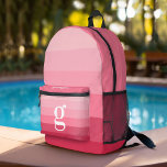 Mochila Impresa Gradiente de franjas retro rosadas altas - Monogra<br><div class="desc">Un diseño elegante de franja de degradado rosa en tonos rosados y un rosa de brillo - Para los usuarios avanzados, puede hacer clic en el botón editar/personalizar y cambiar los colores de las líneas. Incluido es un comienzo para tu monograma en una fuente enorme - hace un regalo personal...</div>