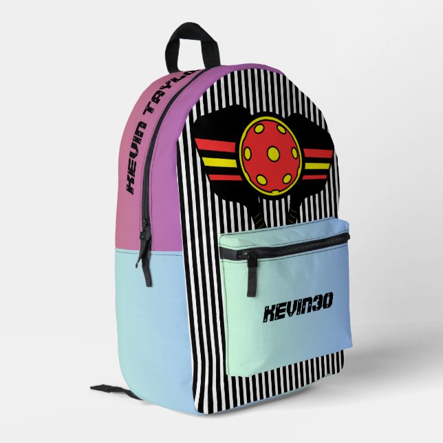 Mochila Impresa Gradiente de rayas del jugador de pickleball perso (Esquina izquierda trasera)