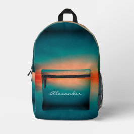 Mochila Impresa Gradiente Moderno de Puesta de Sol Fresca Verde Na