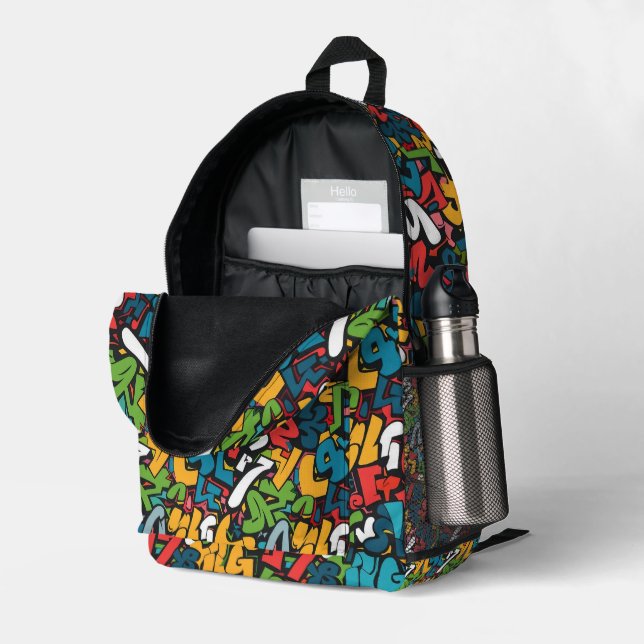 Mochila Impresa Graffiti Urban Streetwear Pattern  (Esquina trasera derecha (abierta))