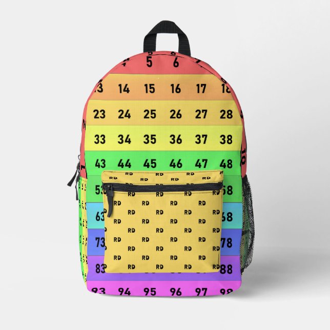 Mochila Impresa Gráfico de matemáticas del arcoiris monogramado 10 (Anverso)