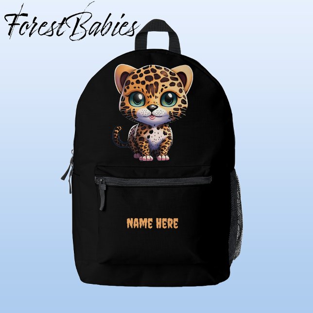 Mochila Impresa Gráfico de Personalizado de leopardo de la selva p (Leopard, Black Customizable ForestBabies Backpack - Front)