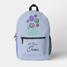 Mochila Impresa Gráfico floral de piruleta amo a Jesús lavanda