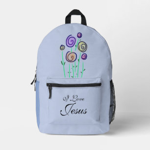 Mochila Impresa Gráfico floral de piruleta amo a Jesús lavanda