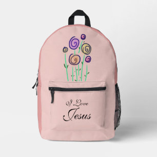 Mochila Impresa Gráfico floral de piruleta amo a Jesús rosa meloco