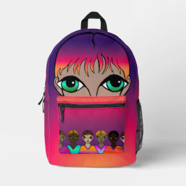 Mochila Impresa Gran Naranja de ojos y morado