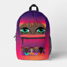 Mochila Impresa Gran Naranja de ojos y morado