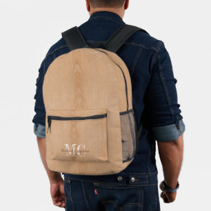 Mochila Impresa Grano de madera marrón claro Carpintero Monograma