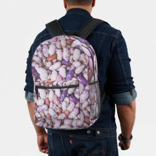 Mochila Impresa Granos de frijol blanco y violeta