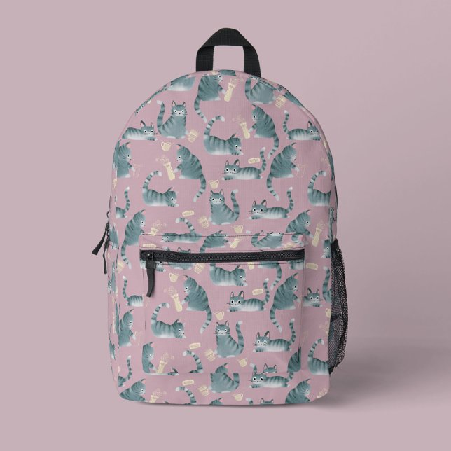 Mochila Impresa Graves grisáceos grisáceos golpean las cosas (Bad Cats Knocking Stuff Over Patterned Backpack)