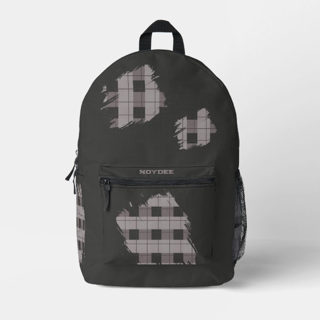 Mochila Impresa Gray and Gray Plaid Patches, Name  (Anverso)