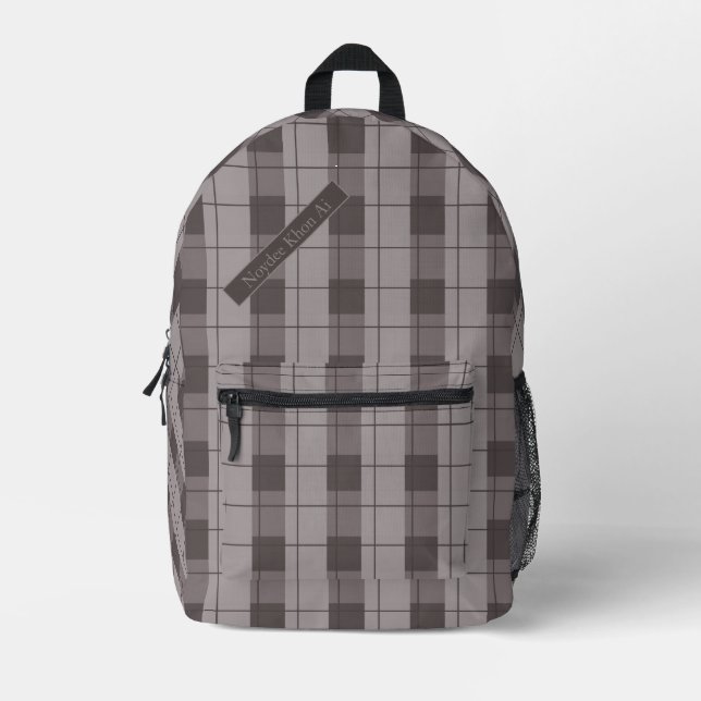 Mochila Impresa Gray and Grey Plaid, Your Name (Anverso)