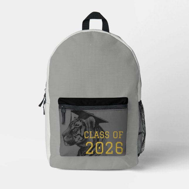 Mochila Impresa Gray Black Tiger Graduation Backpack (Anverso)