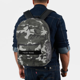 Mochila Impresa Gray Camouflage Pattern, Your name, Personalize