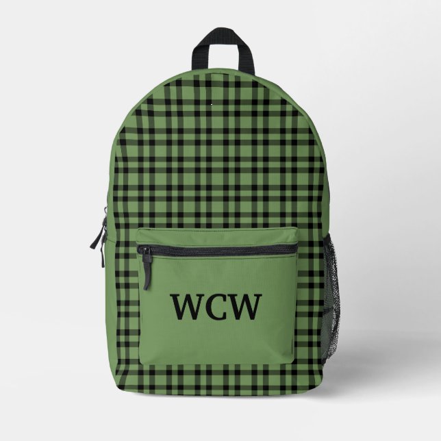 Mochila Impresa Green Black Plaid Personalize Pattern (Anverso)