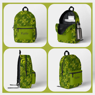 Mochila Impresa Green Ferns Kaleidoscope Resumen de la Moda de Boh