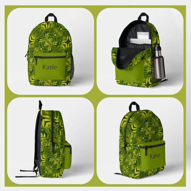 Mochila Impresa Green Ferns Kaleidoscope Resumen de la Moda de Boh (Subido por el creador)