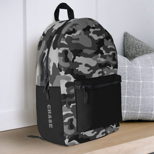 Mochila Impresa Grey Black Camoflauge Boys School (a black and grey camouflage school backpack. Personalize it for back to school)