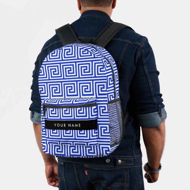Mochila Impresa Griego de la llave del andén azul, tu nombre, pers (Insitu (Modelo))