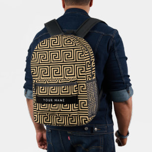 Mochila Impresa Griego Meander Key Brown, Tu Nombre, Personalizar
