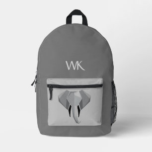 Mochila Impresa Gris de diseño de cabeza de elefante monogramado