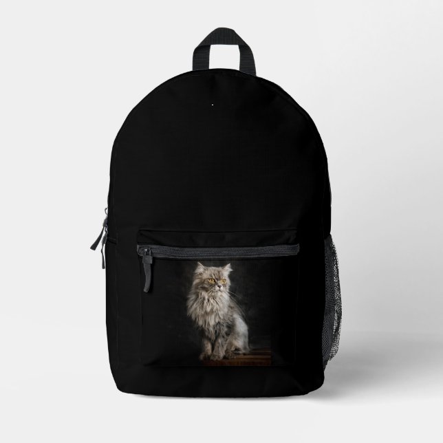 Mochila Impresa Gris Fluffy Cat (Anverso)