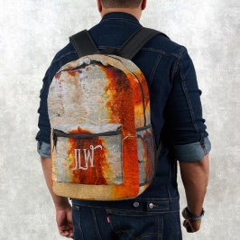 Mochila Impresa Gris y Naranja Rusto Urbano Grunge Industrial