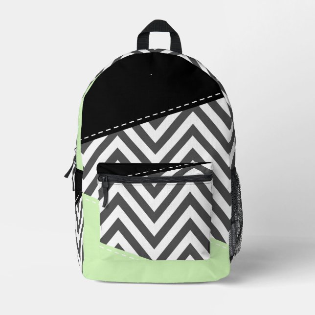 Mochila Impresa Gris Zigzag, Gris Chevron, Zigzag Pattern, Mint (Anverso)