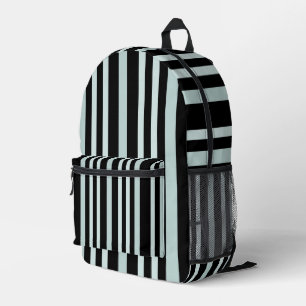 Mochila Impresa Grises Grises Grises Línea Verde Rayas En Negro