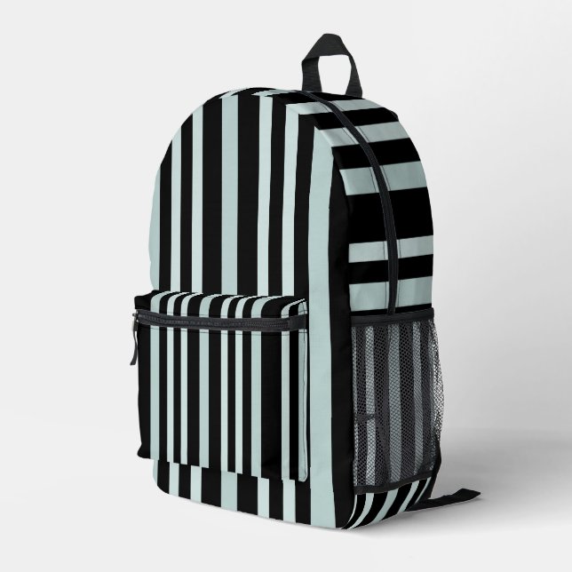 Mochila Impresa Grises Grises Grises Línea Verde Rayas En Negro (Esquina derecha trasera )