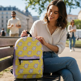 Mochila Impresa Groovy amarillo morado morado moderno floral perso