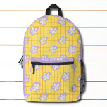 Mochila Impresa Groovy amarillo morado morado moderno floral perso<br><div class="desc">Las mochilas de nombre personalizado Groovy Yellow Purple Modern Floral Pattern presentan un patrón de flores amarillo, púrpura y blanco brillante en un fondo de revisión. Personalizado con tu nombre. Haga un gran regalo para cumpleaños, Navidades, vacaciones, Día de la Madre y de vuelta a la escuela. Perfecto para volver...</div>