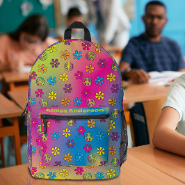 Mochila Impresa Groovy Hippie Peace and Flower Shower Dye