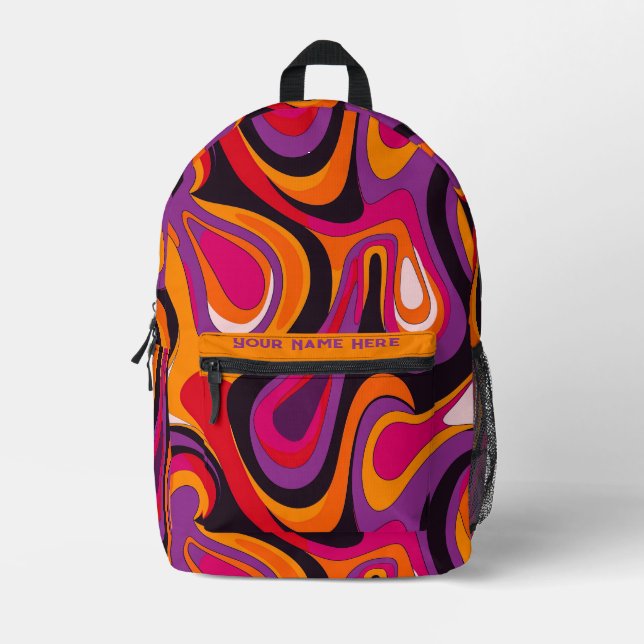 Mochila Impresa Groovy Psychedelic Retro Swirls (Anverso)