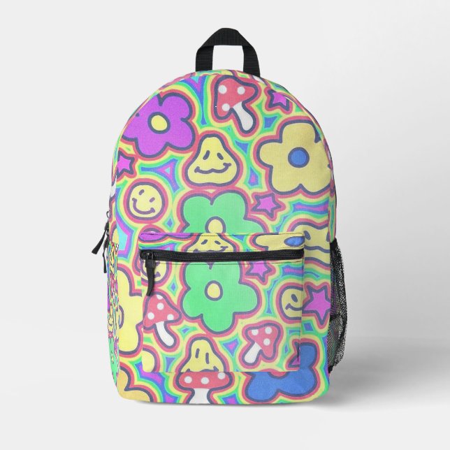 Mochila Impresa Groovy Smiles Psychedelic (Anverso)
