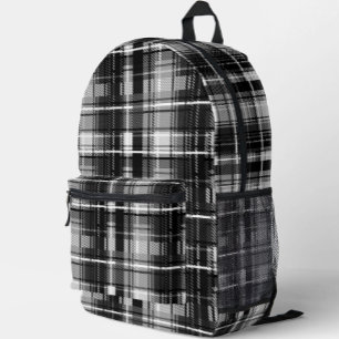 Mochila Impresa Grunde Blanco Negro Flannel Tartán Diseño