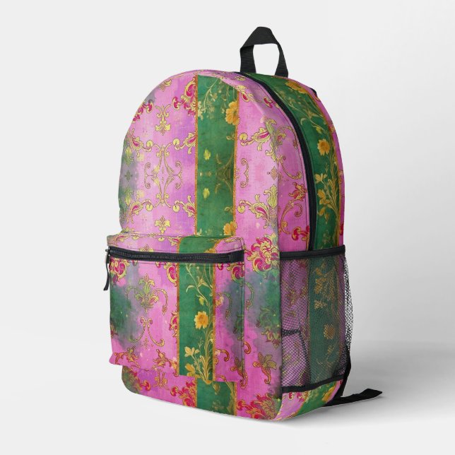 Mochila Impresa Grunge verde de damasco verde rosa salvaje - Mochi (Esquina derecha trasera )
