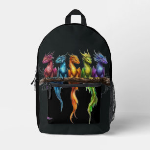 Mochila Impresa Grupo de arcoíris de dragones bebés sobre negro