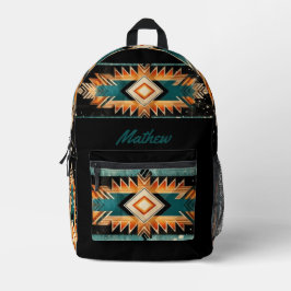Mochila Impresa Guay Aztec Nativo Americano - Azul Naranja Negro