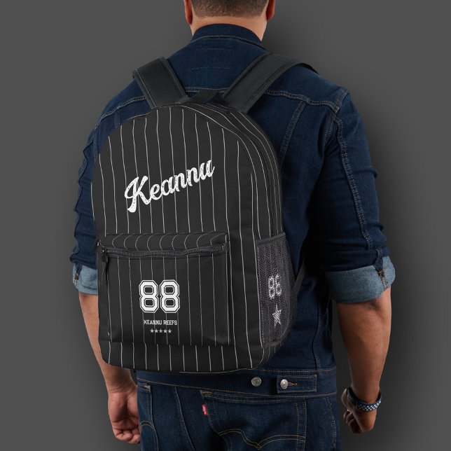 Mochila Impresa Guay de franjas blancas negras de estilo deportivo (Baseball Sporty Stylish Black White Stripes Cool Printed Backpack
)
