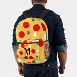 Mochila Impresa Guay divertida pizza pepperoni hongo Monograma