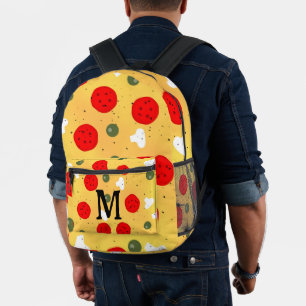Mochila Impresa Guay divertida pizza pepperoni hongo Monograma